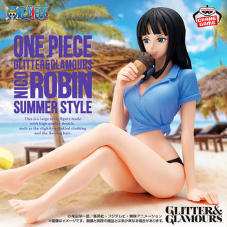 Banpresto Glitter & Glamours Nico Robin Summer Style seated figure – official image